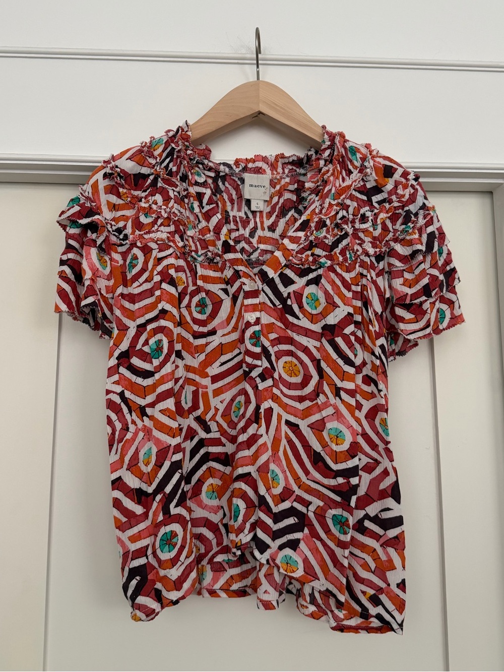 Maeve Short Sleeve Ruffle Yoke Blouse
